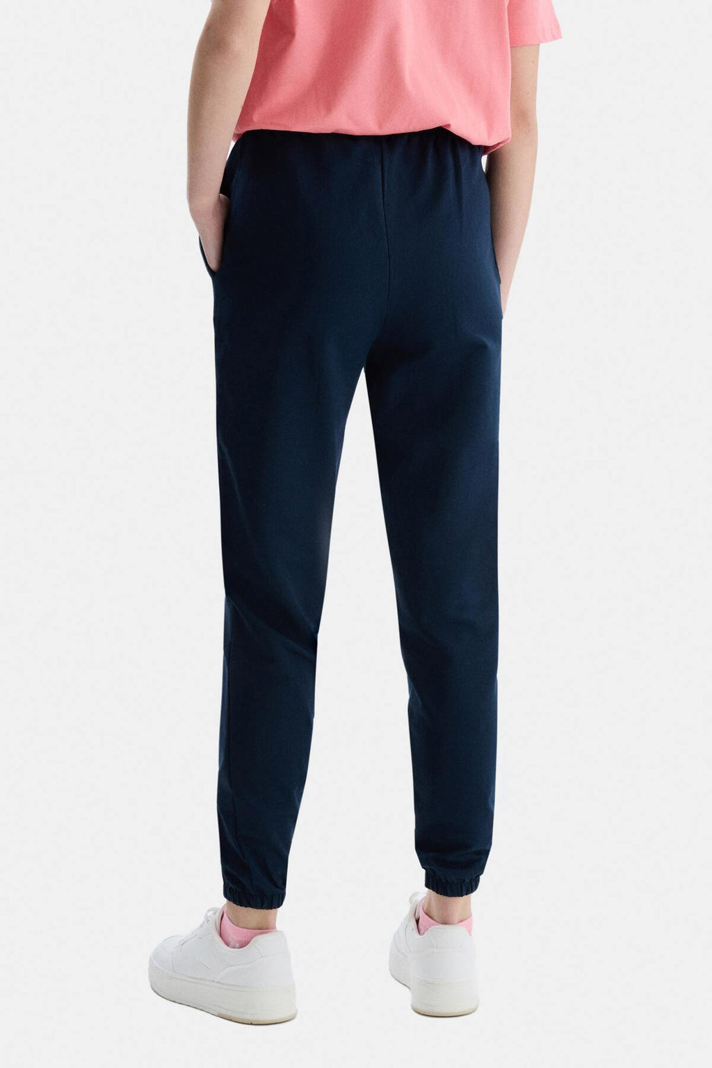 UCLA Pantaloni de trening cu elastic si snur in talie, manseta elastica si logo discret, Bleumarin, JEZEBEL