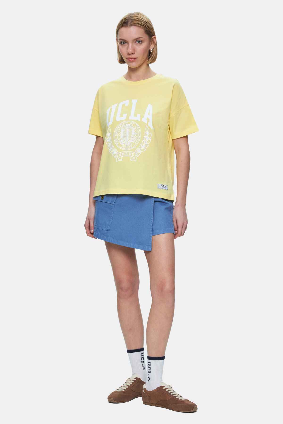 UCLA Tricou cu decolteu la baza gatului, imprimeu cu logo, regular fit, RAYFLOWER, AVALON
