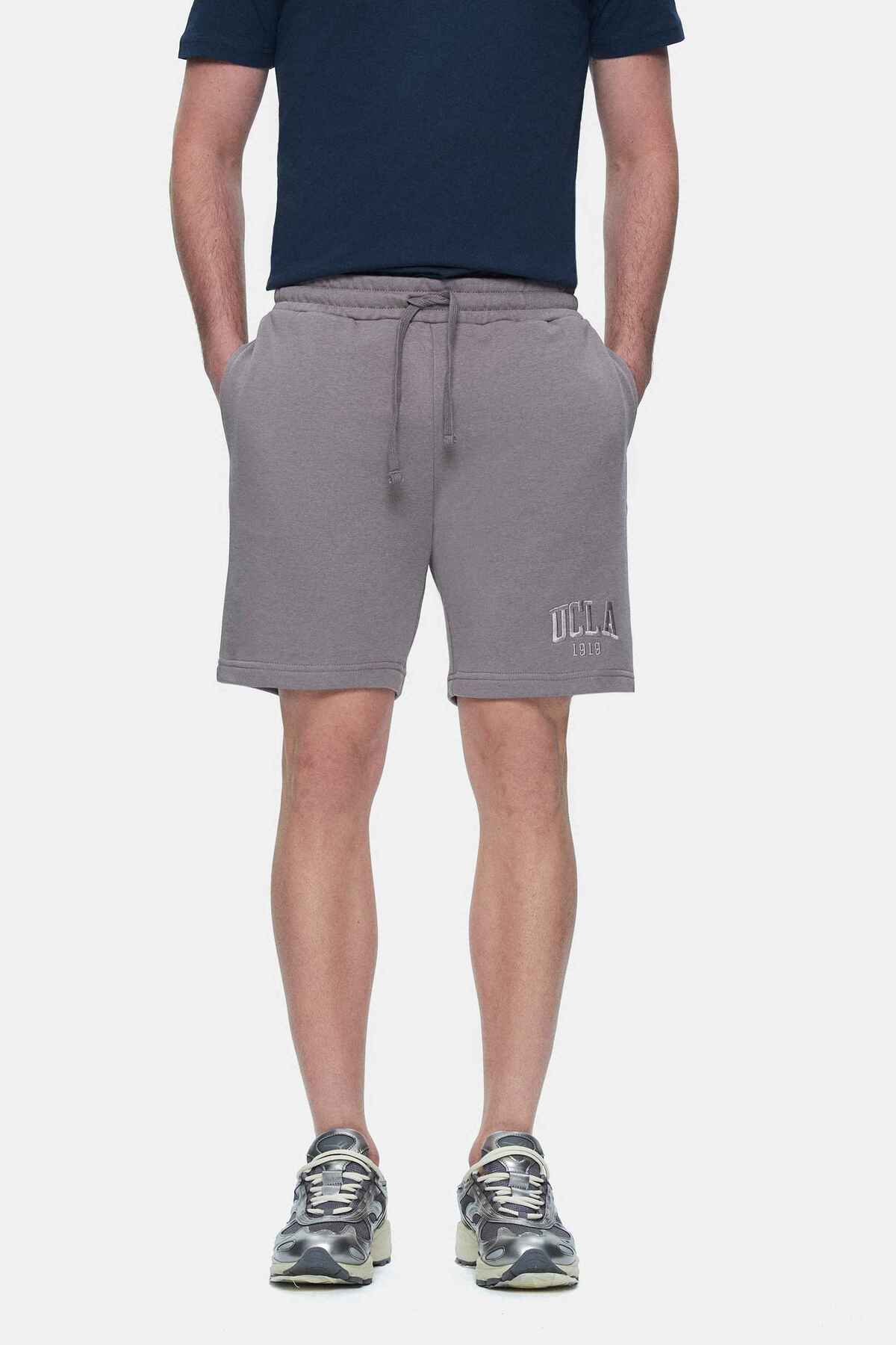 UCLA Pantaloni scurti cu snur si banda elastica in talie, buzunare laterale si imprimeu cu logo discret, Gri, JARVIS