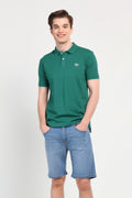 UCLA Tricou cu guler si nasturi, regular fit, logo brodat discret, Verde, LAKES