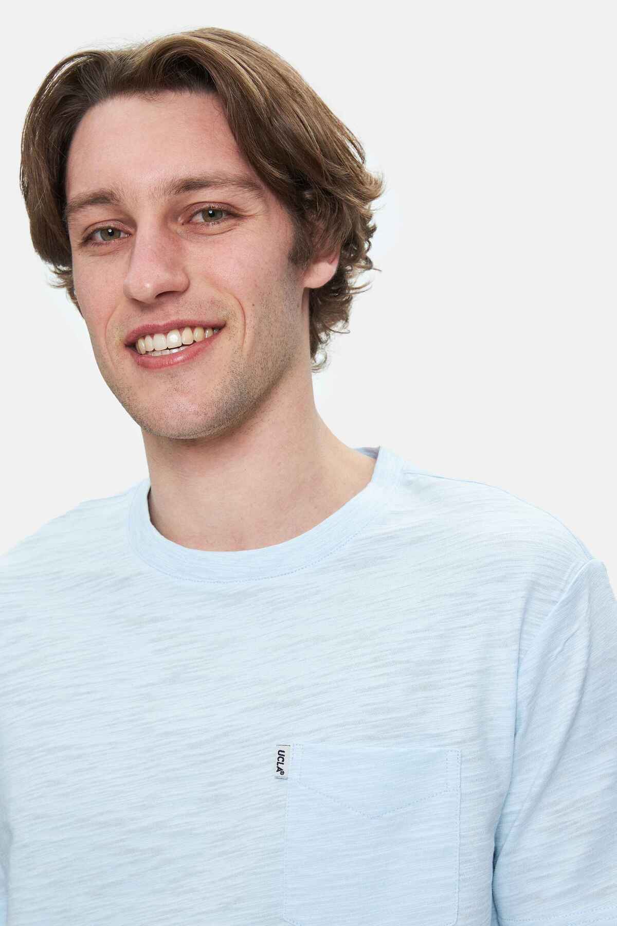 UCLA Tricou cu decolteu la baza gatului, imprimeu cu logo, regular fit, SKYWAY, CALEB