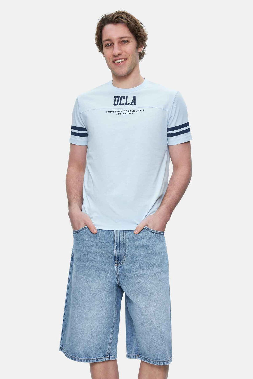 UCLA Tricou cu decolteu la baza gatului, imprimeu cu logo, regular fit, SKYWAY, STARK