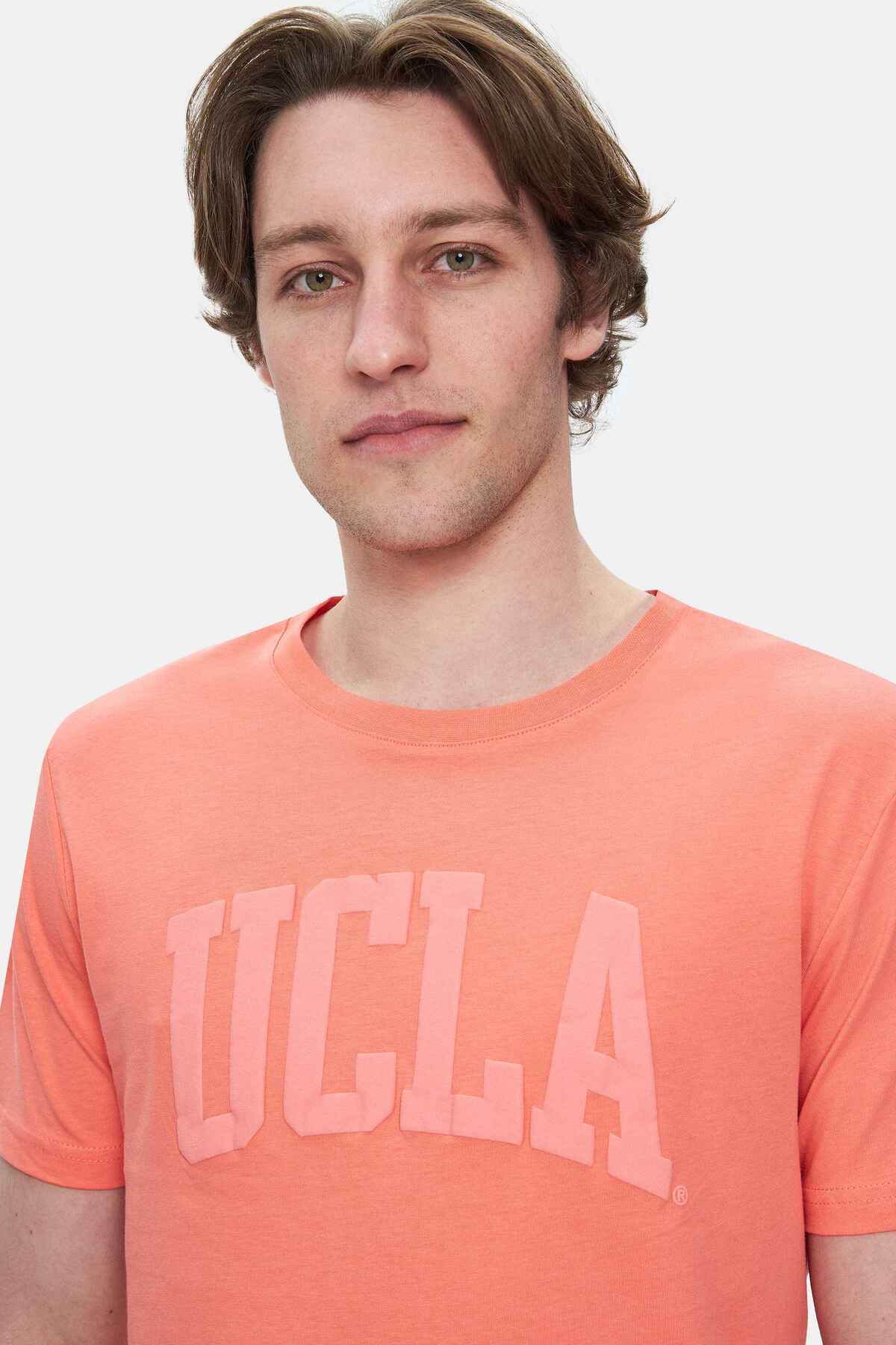 UCLA Tricou cu decolteu la baza gatului, imprimeu cu logo, regular fit, Roz deschis, CULVER 1