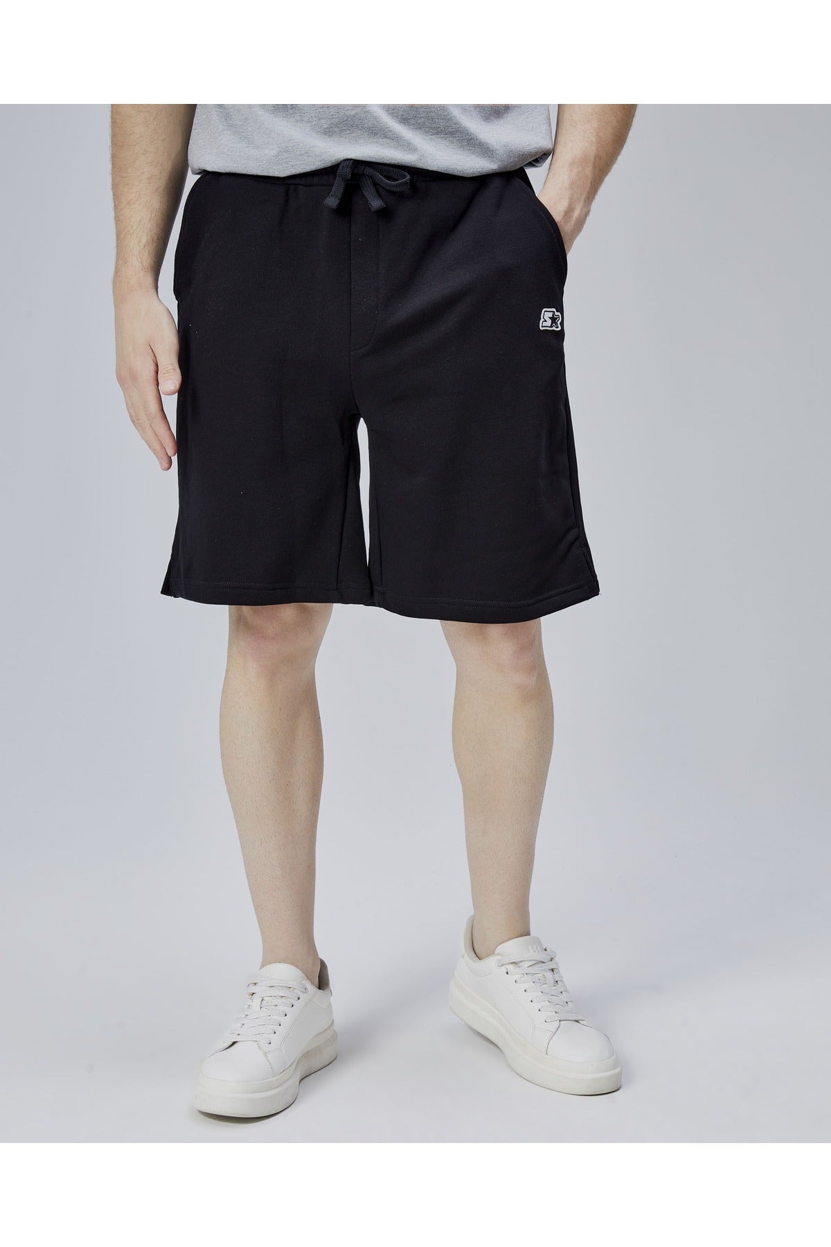 Starter, Pantaloni scurti cu elastic si snur in talie, buzunare laterale, logo discret, regular fit, ASHER, Negru