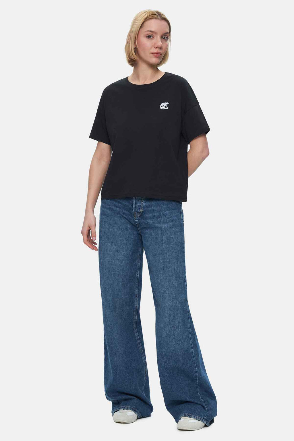 UCLA Tricou cu decolteu la baza gatului, imprimeu cu logo, regular fit, Negru, KENZIE