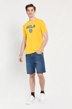 UCLA Tricou cu decolteu la baza gatului, imprimeu cu logo, regular fit, Galben, GAYLEY