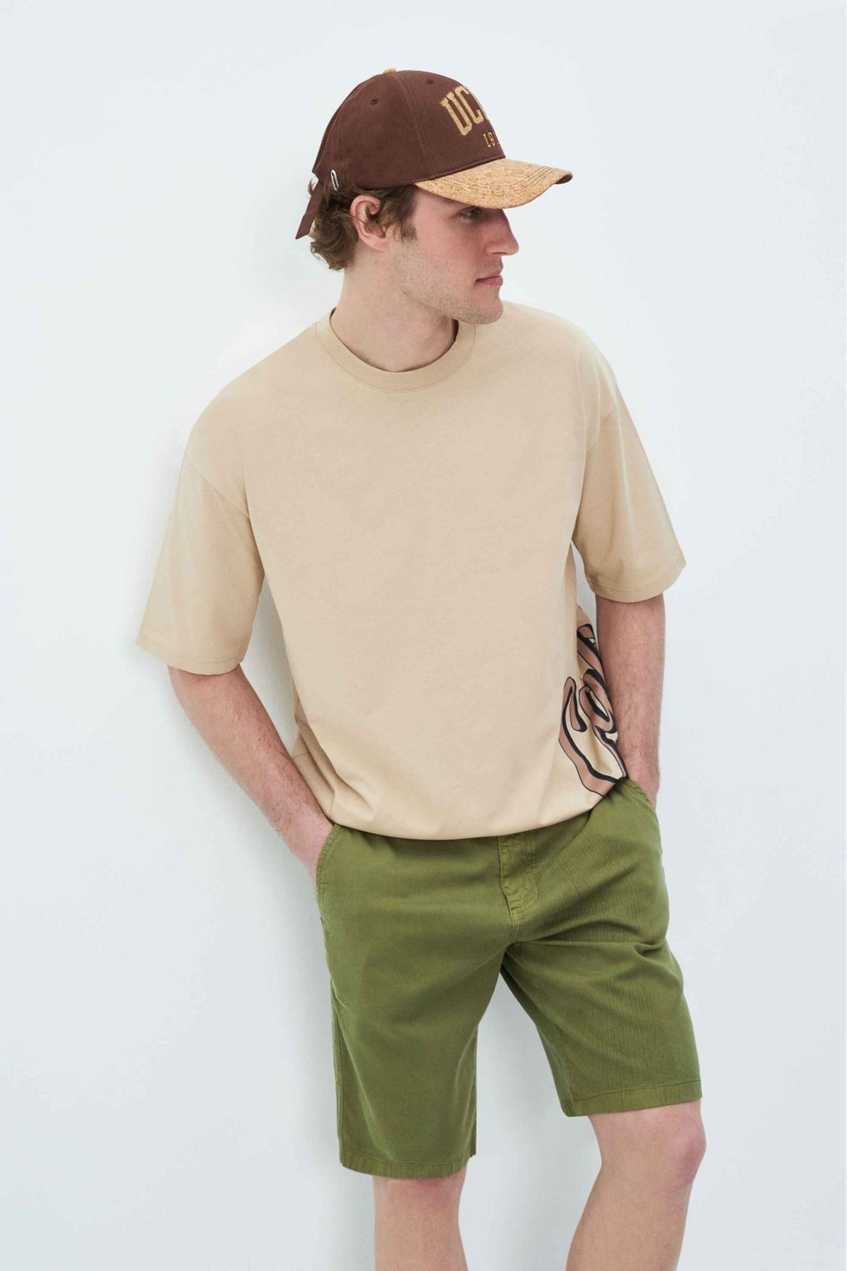UCLA Pantaloni scurti cu snur si banda elastica in talie, buzunare laterale si imprimeu cu logo discret, Verde, PALISADES