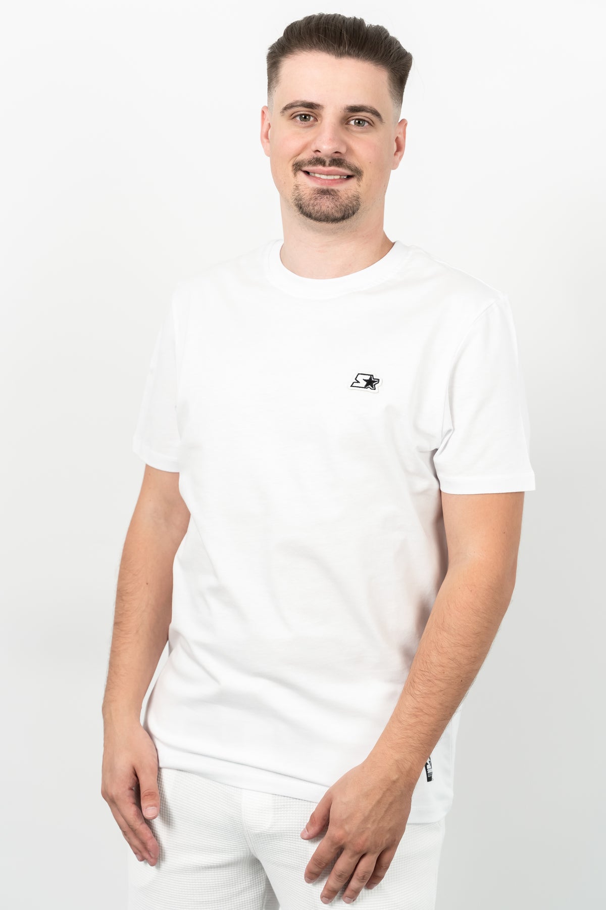 Starter, Tricou cu decolteu la baza gatului, logo discret, regular fit, WARREN, Alb