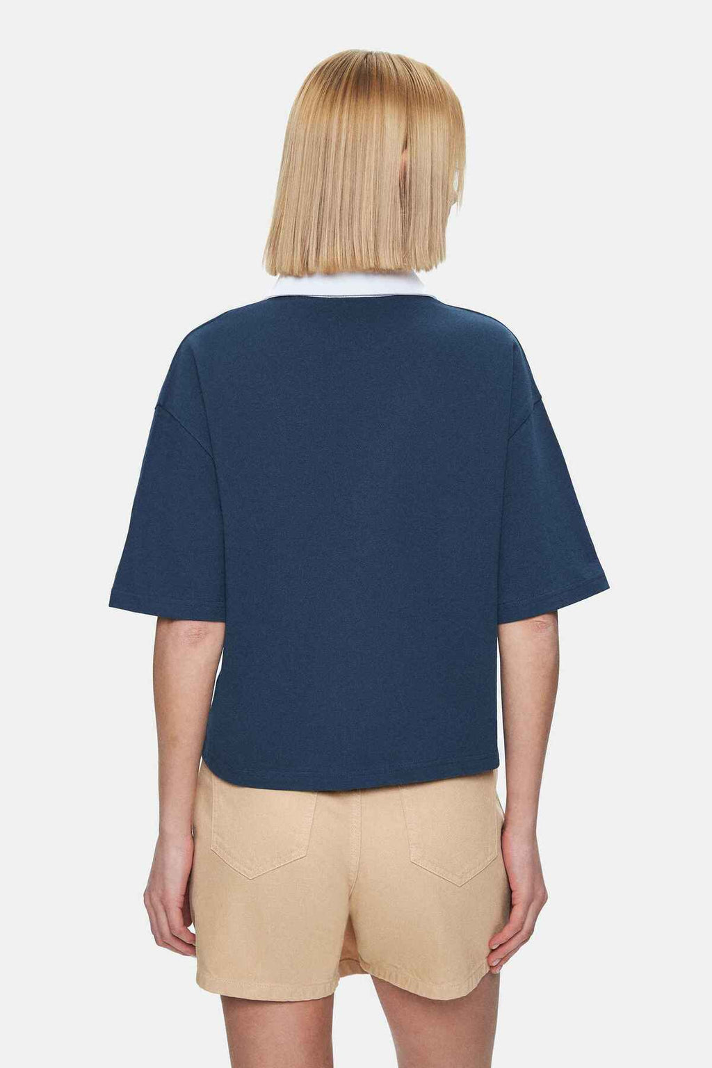UCLA Tricou cu decolteu la baza gatului, imprimeu cu logo, regular fit, Bleumarin, POLLY