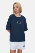 UCLA Tricou cu decolteu la baza gatului, imprimeu cu logo, regular fit, Bleumarin, MANUELA