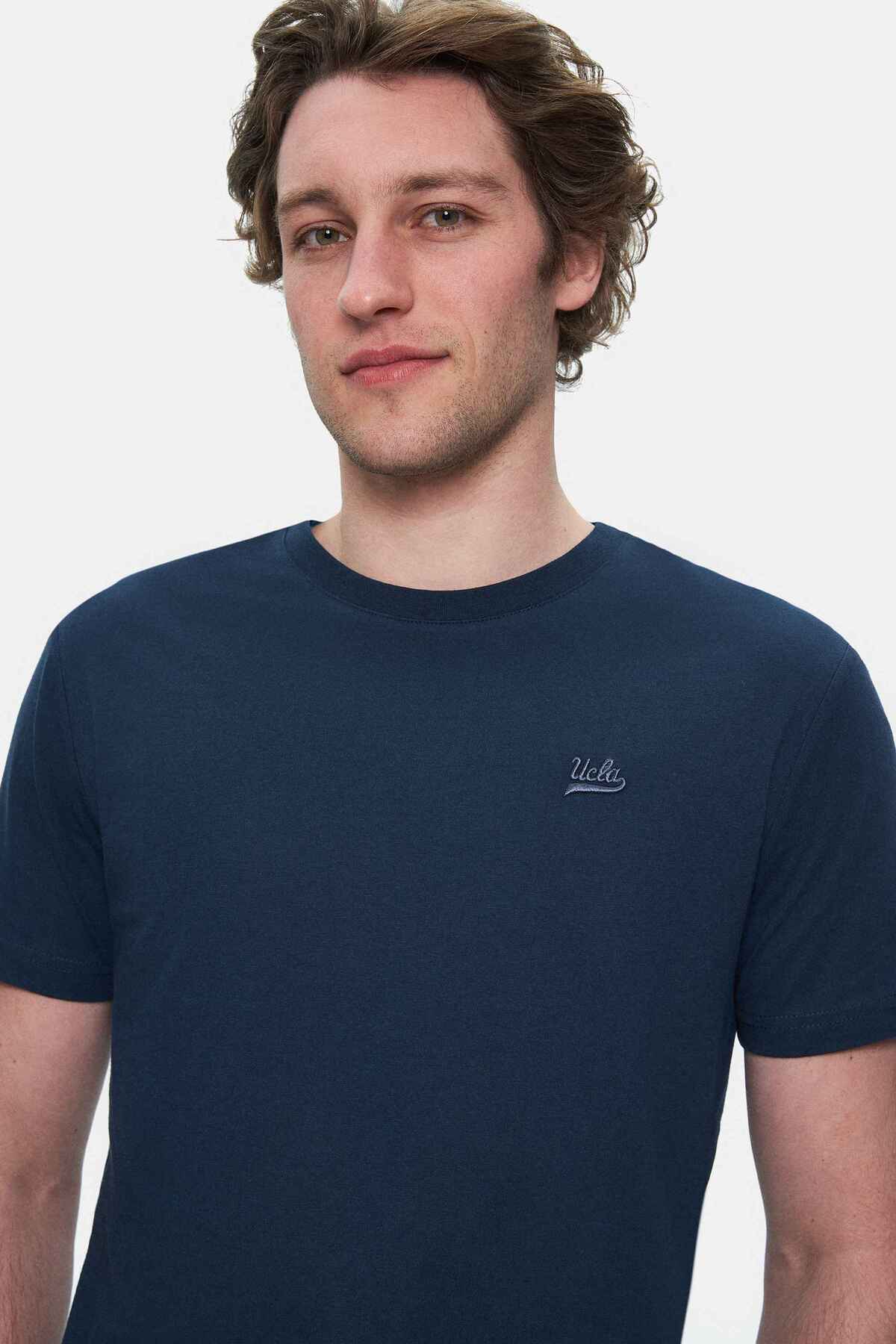 UCLA Tricou cu decolteu la baza gatului, imprimeu cu logo, regular fit, Bleumarin, HARPER