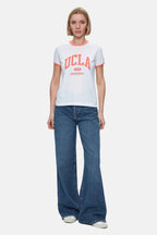 UCLA Tricou cu decolteu la baza gatului, imprimeu cu logo, regular fit, Alb, SAVANNAH