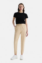 UCLA Pantaloni de trening cu elastic si snur in talie, manseta elastica si logo discret, Bej, JEZEBEL