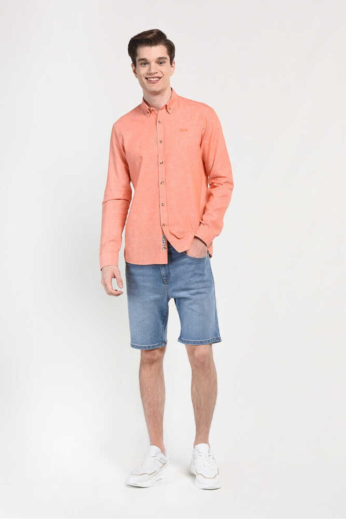 UCLA Camsa cu nasturi si guler, material lejer, regular fit Portocaliu, JACQUEZ