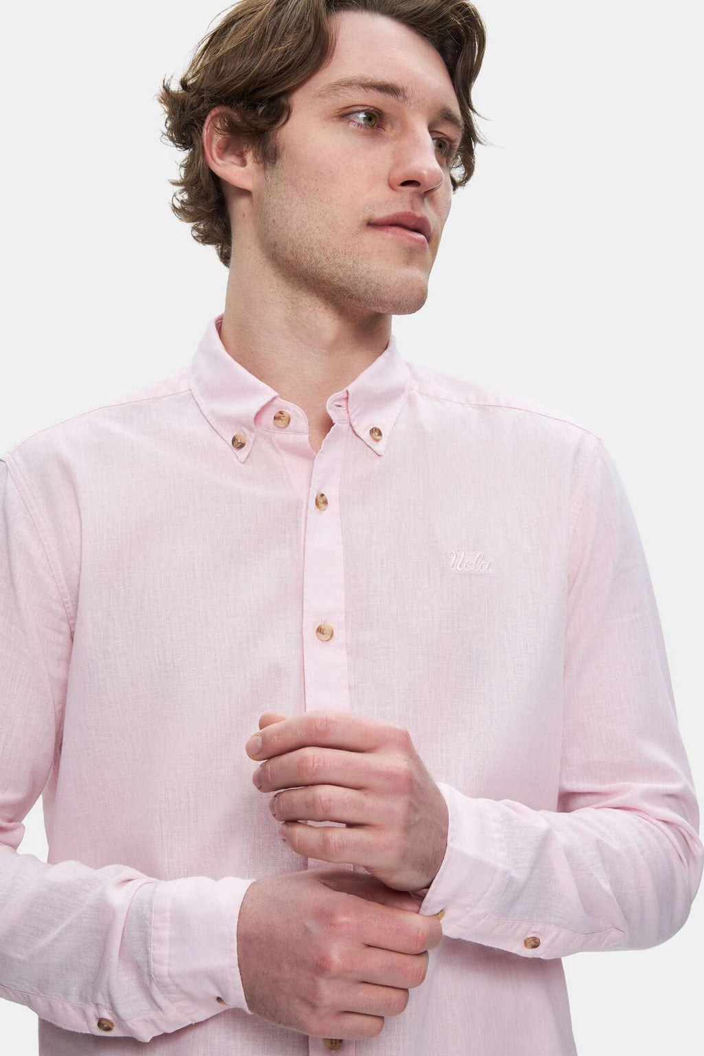 UCLA Camsa cu nasturi si guler, material lejer, regular fit Roz, JACQUEZ