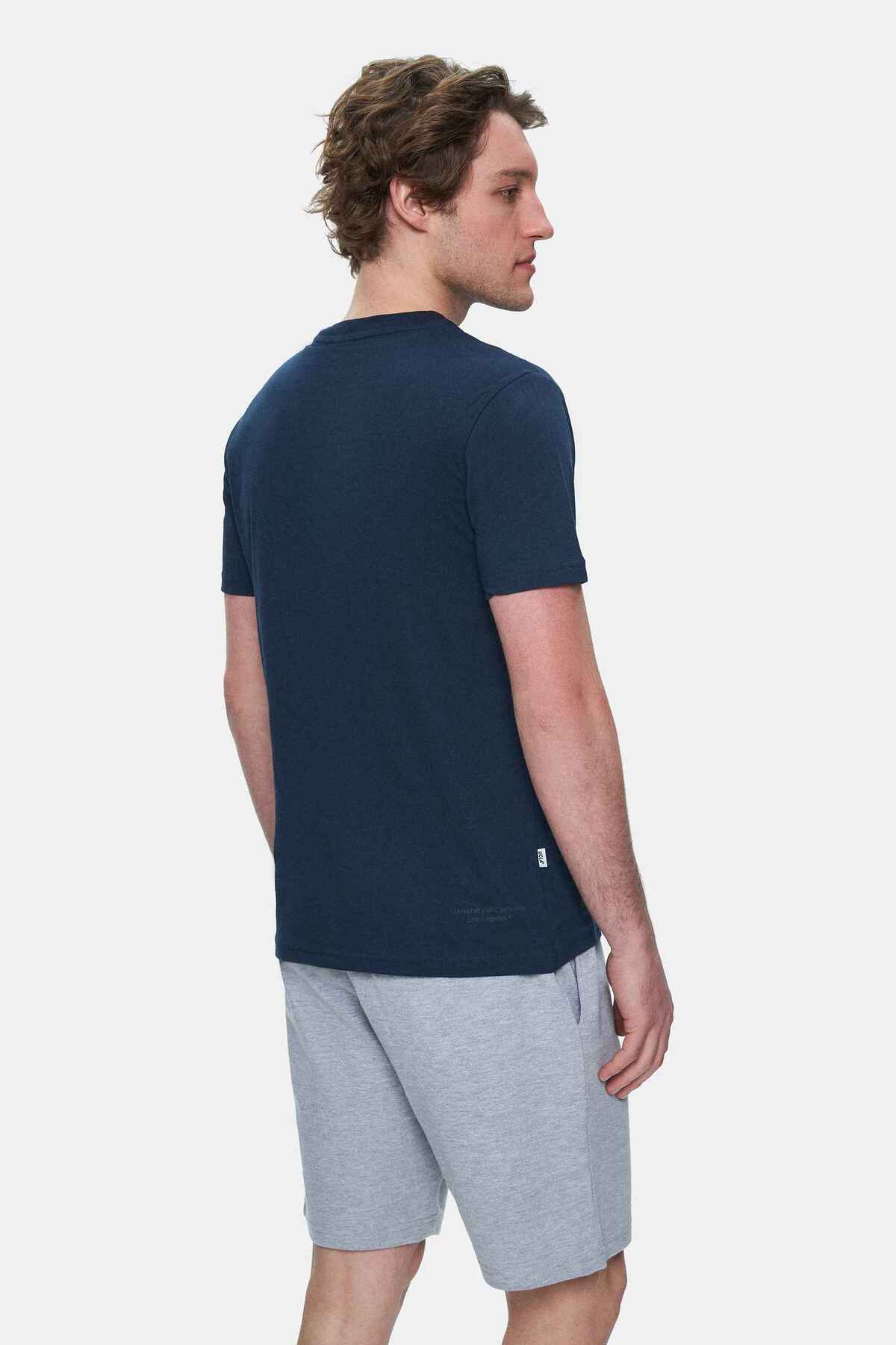 UCLA Tricou cu decolteu la baza gatului, imprimeu cu logo, regular fit, Bleumarin, CULVER