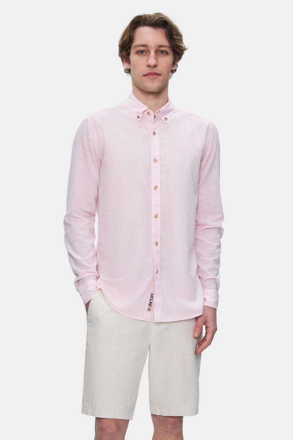 UCLA Camsa cu nasturi si guler, material lejer, regular fit Roz, JACQUEZ