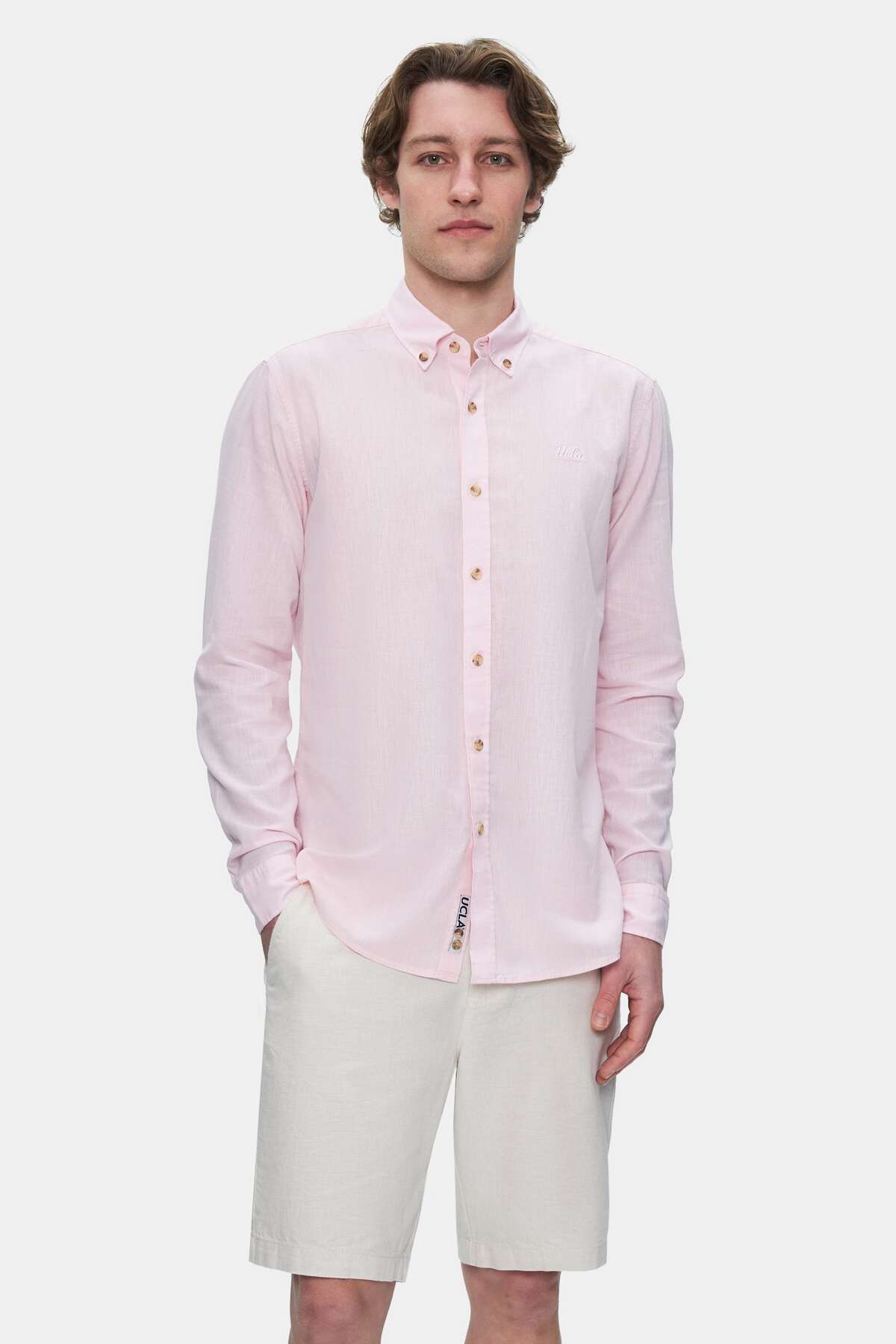 UCLA Camsa cu nasturi si guler, material lejer, regular fit Roz, JACQUEZ