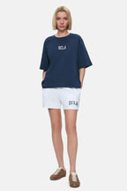 UCLA Tricou cu decolteu la baza gatului, imprimeu cu logo, regular fit, Bleumarin, MANUELA