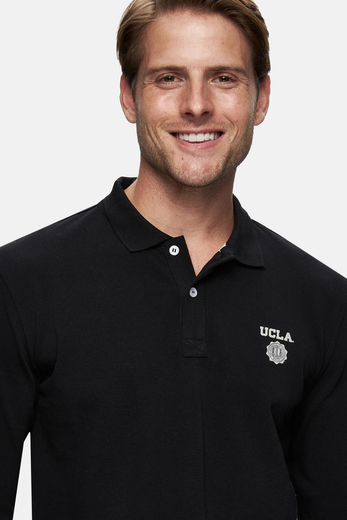 UCLA Bluza cu decolteu la baza gatului, regular fit, imprimeu cu logo, Negru, MAXWELL