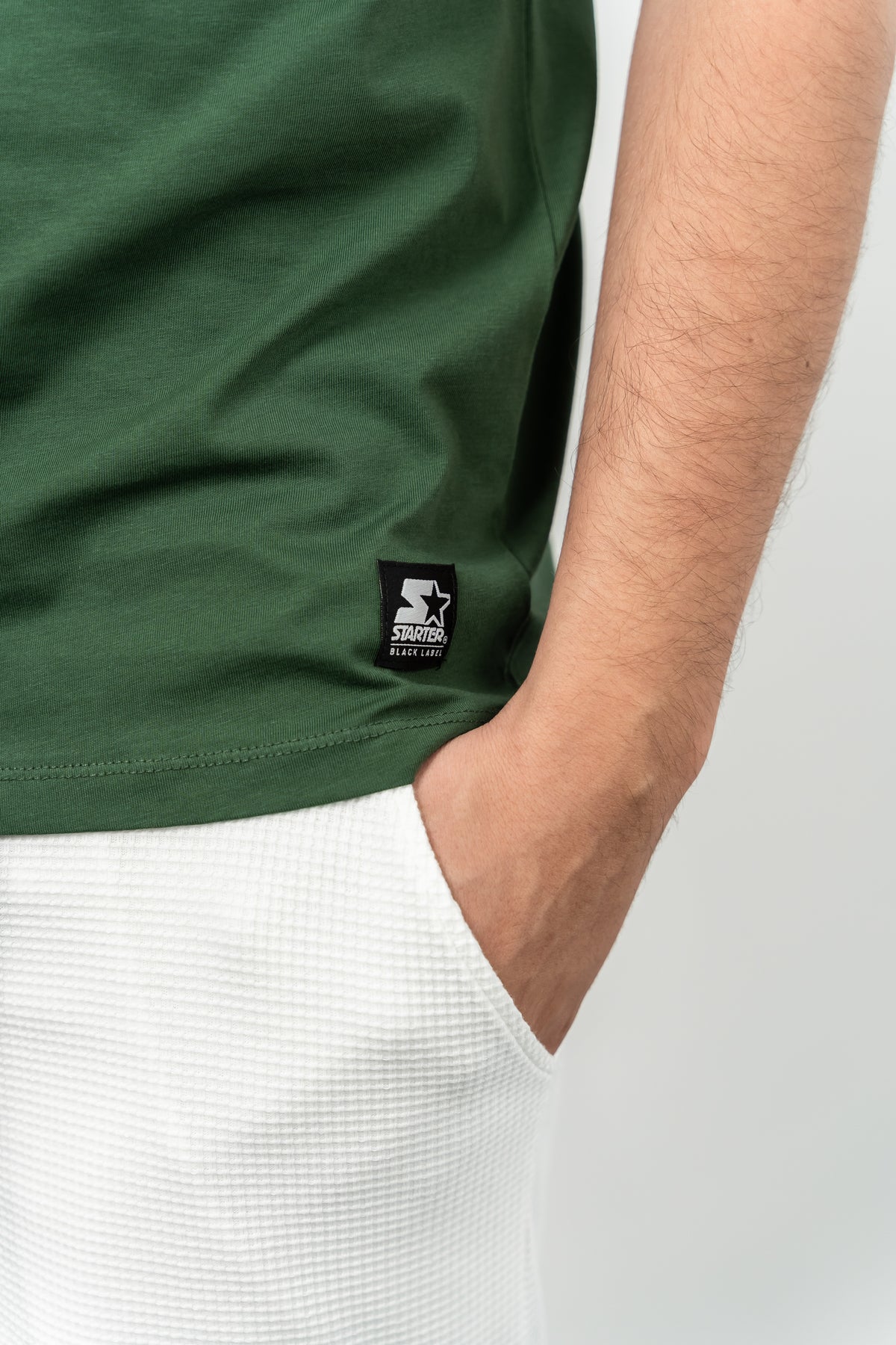 Starter, Tricou cu decolteu la baza gatului, logo discret, regular fit, WARREN, Verde inchis