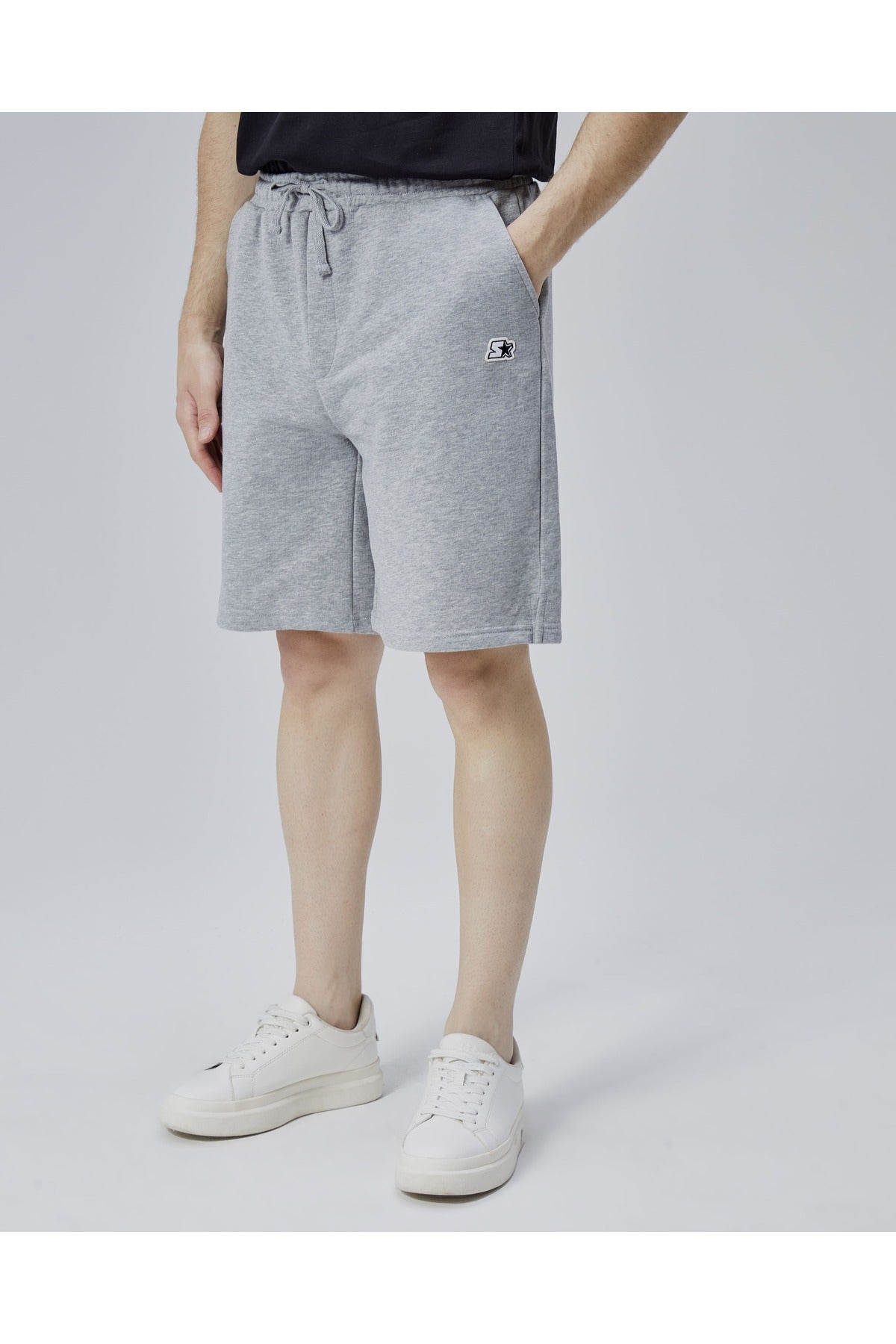 Starter, Pantaloni scurti cu elastic si snur in talie, buzunare laterale, logo discret, regular fit, ASHER, Gri