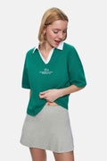 UCLA Tricou cu decolteu la baza gatului, imprimeu cu logo, regular fit, Verde, POLLY