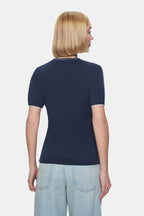 UCLA Tricou cu decolteu la baza gatului, imprimeu cu logo, regular fit, Bleumarin, JENNY
