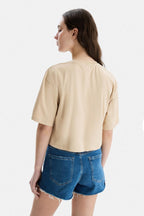 UCLA Tricou cu decolteu la baza gatului, imprimeu cu logo, regular fit, Bej, HELENA