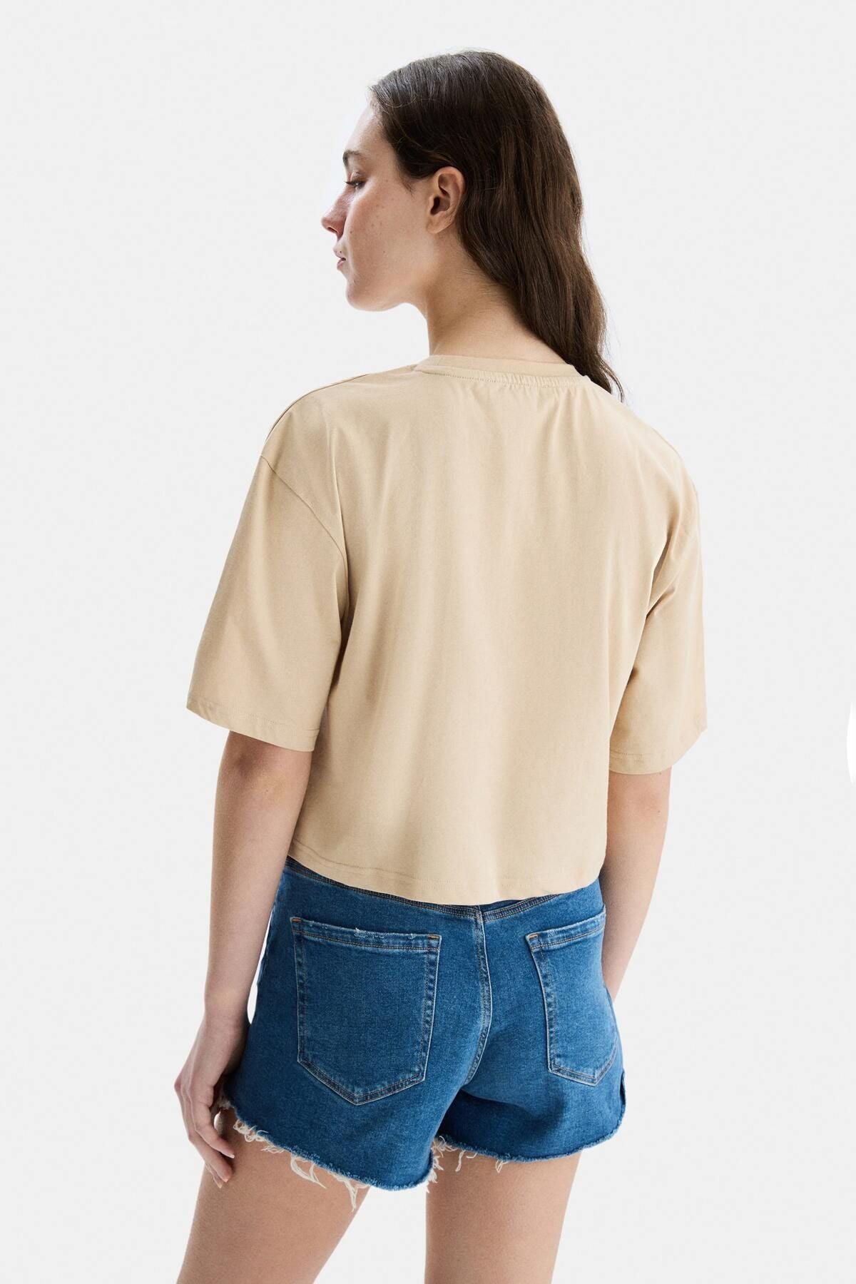 UCLA Tricou cu decolteu la baza gatului, imprimeu cu logo, regular fit, Bej, HELENA