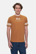 UCLA Tricou cu decolteu la baza gatului, imprimeu cu logo, regular fit, Maro, STARK