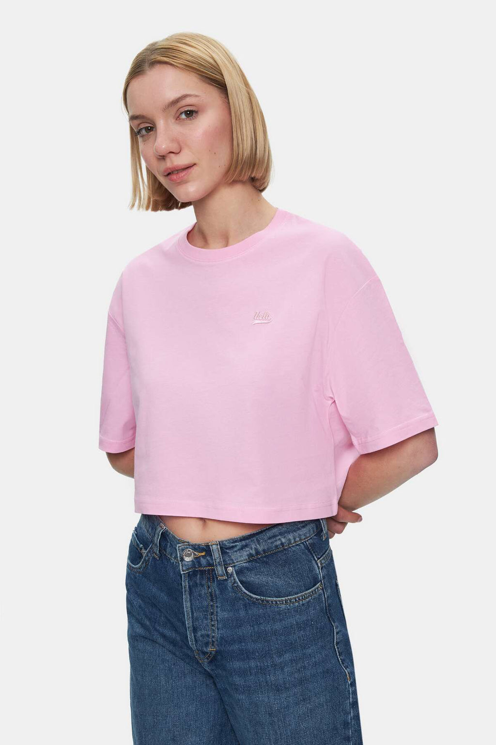 UCLA Tricou cu decolteu la baza gatului, imprimeu cu logo, regular fit, Roz, INDIANA