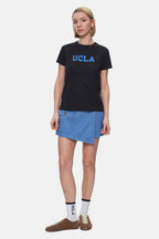 UCLA Tricou cu decolteu la baza gatului, imprimeu cu logo, regular fit, Negru, ISOLDE