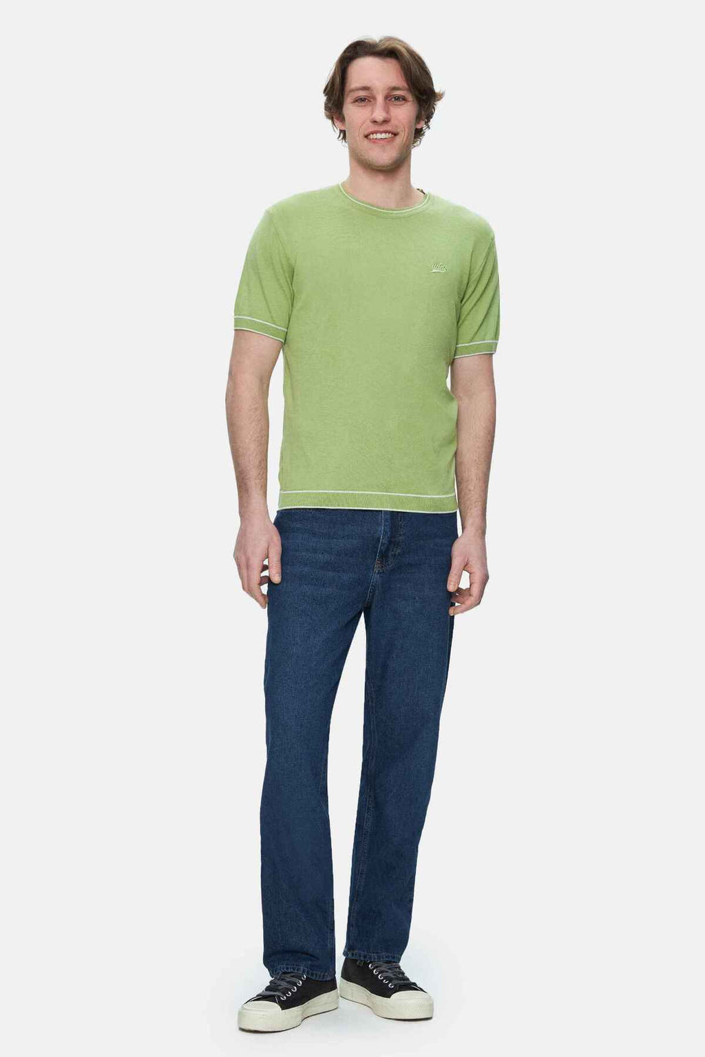 UCLA Tricou cu decolteu la baza gatului, imprimeu cu logo, regular fit, Verde inchis, FARED
