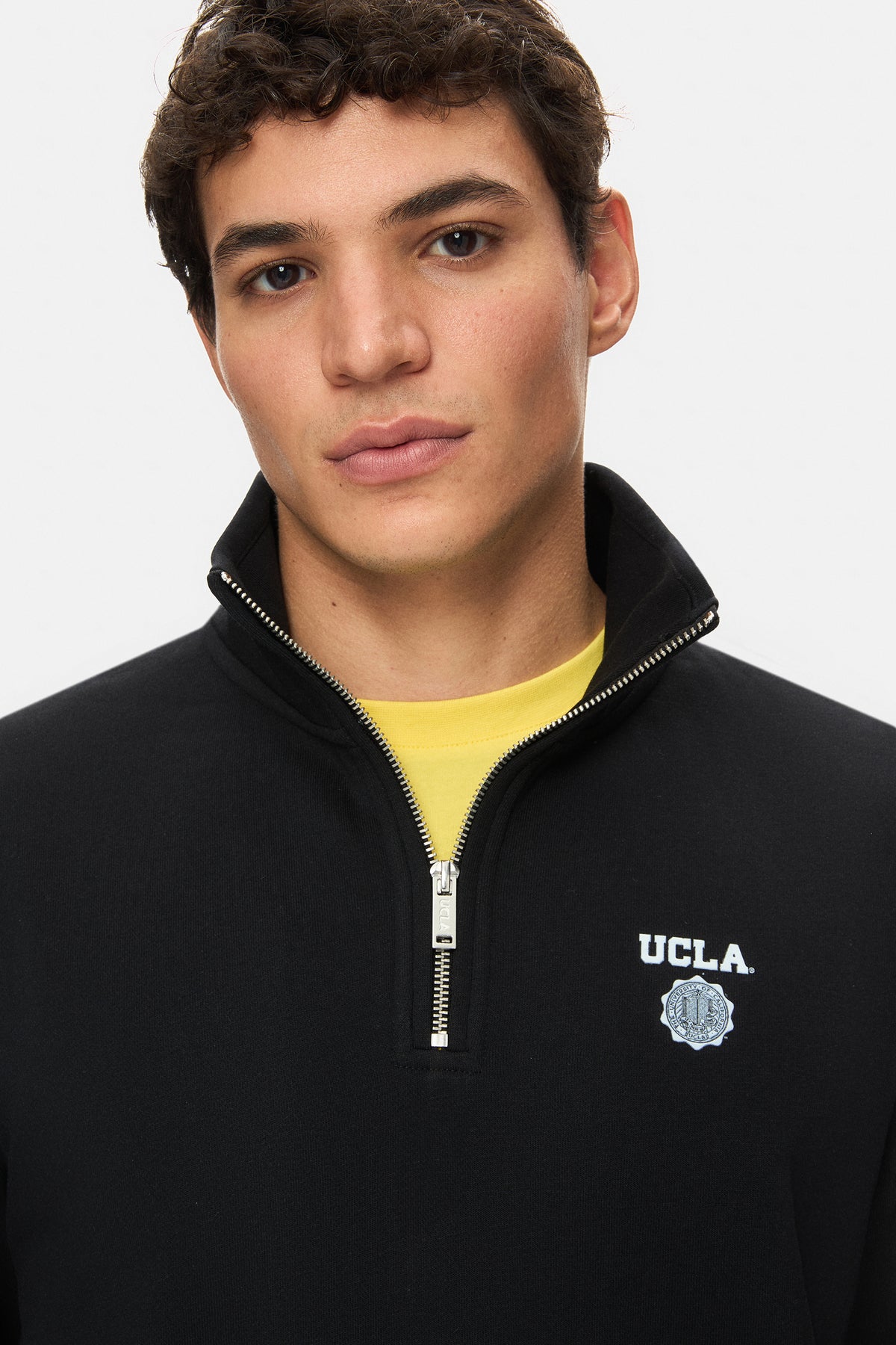 UCLA Bluza cu decolteu la baza gatului, regular fit, imprimeu cu logo, Negru, LEON