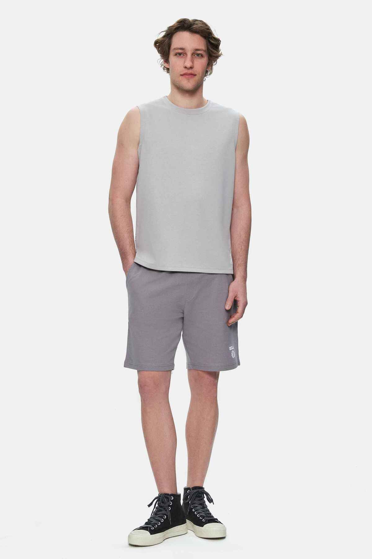 UCLA Tricou cu decolteu la baza gatului, imprimeu cu logo, regular fit, Gri, BODHI