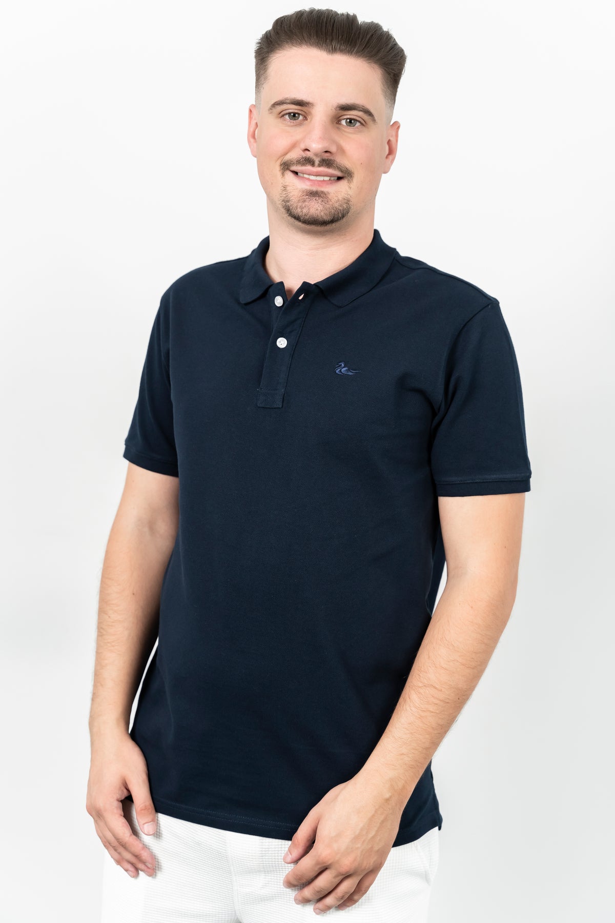 Les Canards, Tricou cu guler, detaliu cu logo brodat, regular fit, LAKES, Bleumarin
