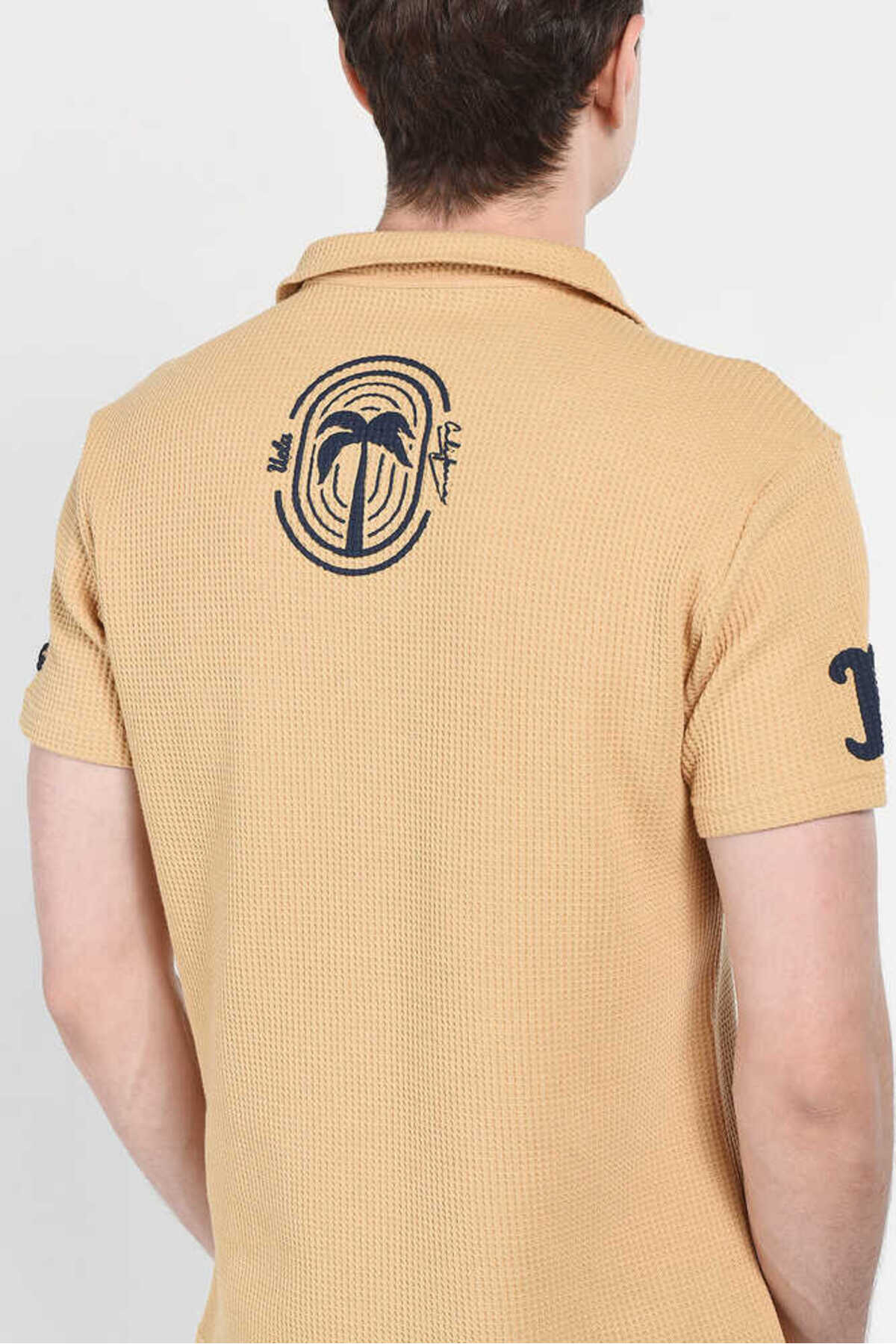 UCLA Tricou cu decolteu la baza gatului, imprimeu cu logo, regular fit, Bej, RUSSEL