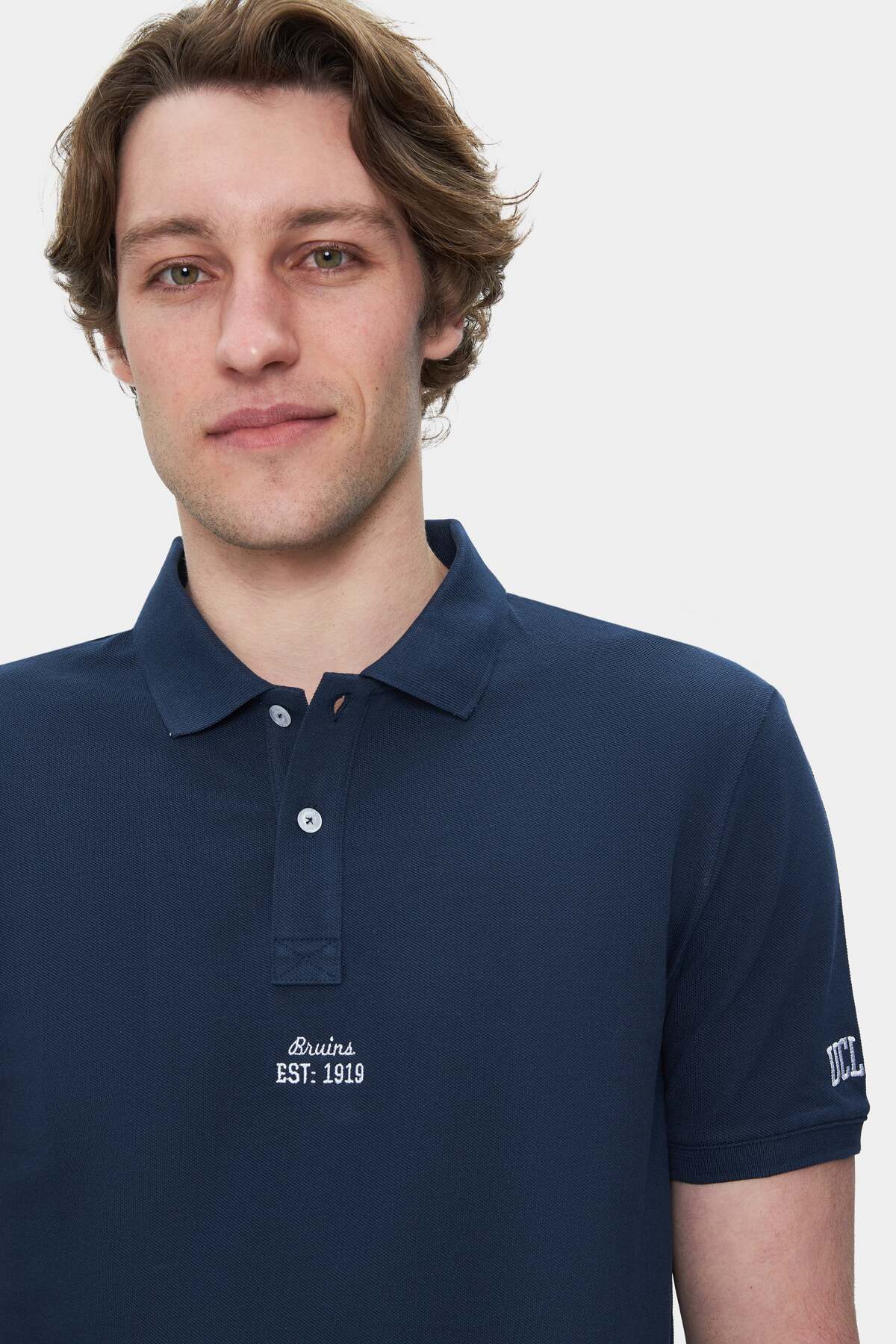 UCLA Tricou cu decolteu la baza gatului, imprimeu cu logo, regular fit, Bleumarin, QUINTON