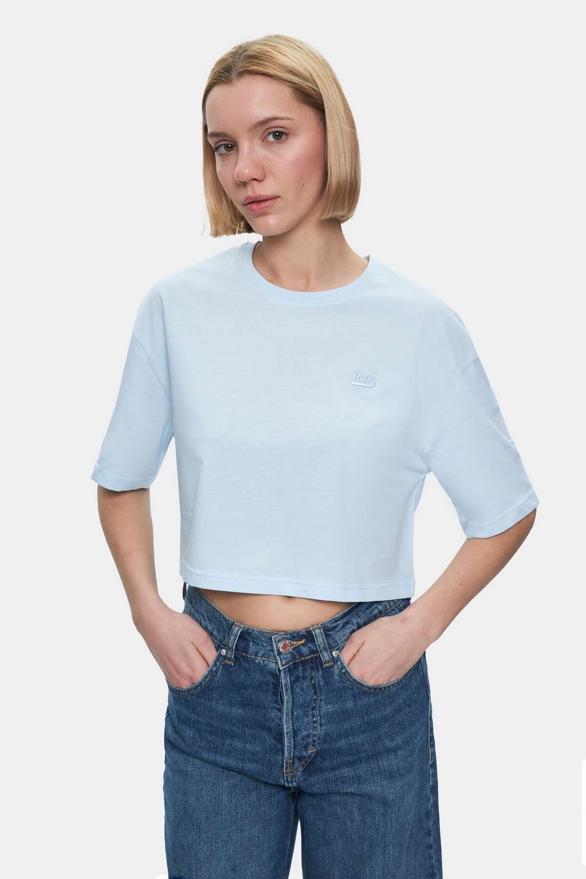 UCLA Tricou cu decolteu la baza gatului, imprimeu cu logo, regular fit, SKYWAY, INDIANA