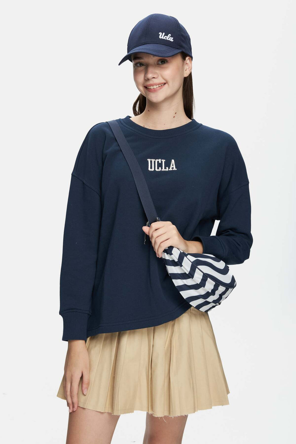 UCLA Geanta de dama tip borseta, cu logo si fermoar, Bleumarin, ROSARIO