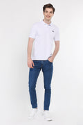 UCLA Tricou cu guler si nasturi, regular fit, logo brodat discret, Alb, LAKES