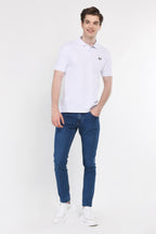 UCLA Tricou cu guler si nasturi, regular fit, logo brodat discret, Alb, LAKES