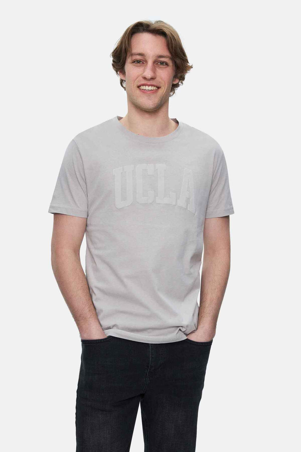 UCLA Tricou cu decolteu la baza gatului, imprimeu cu logo, regular fit, Gri, CULVER