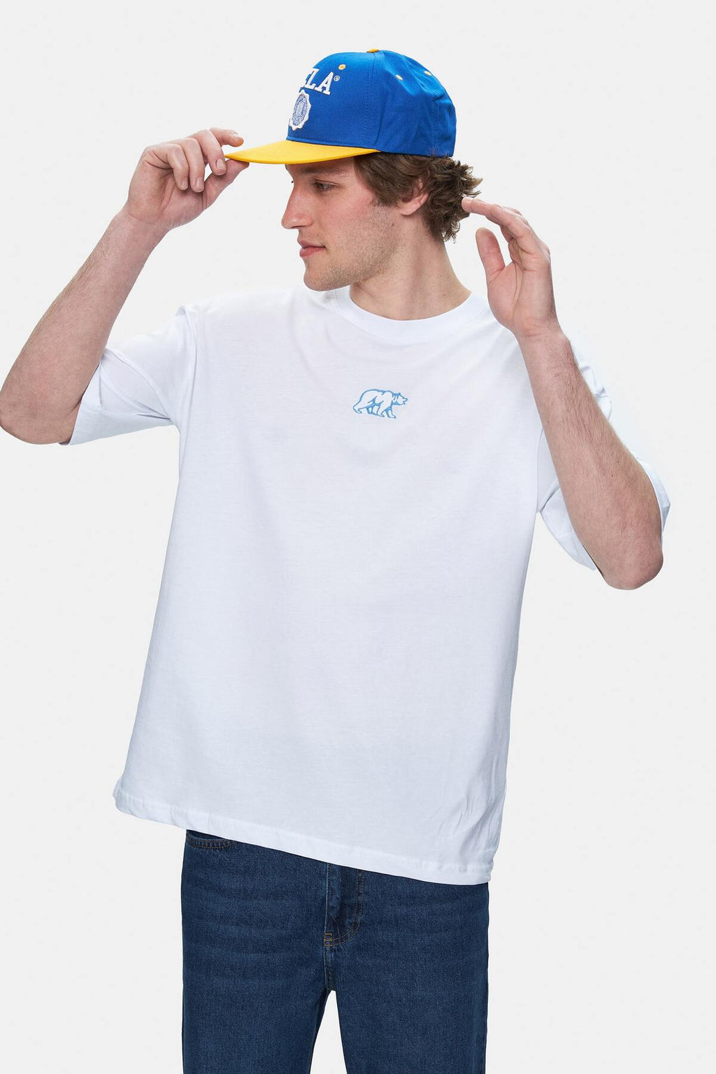 UCLA Tricou cu decolteu la baza gatului, imprimeu cu logo, regular fit, Alb, SINCLAIR