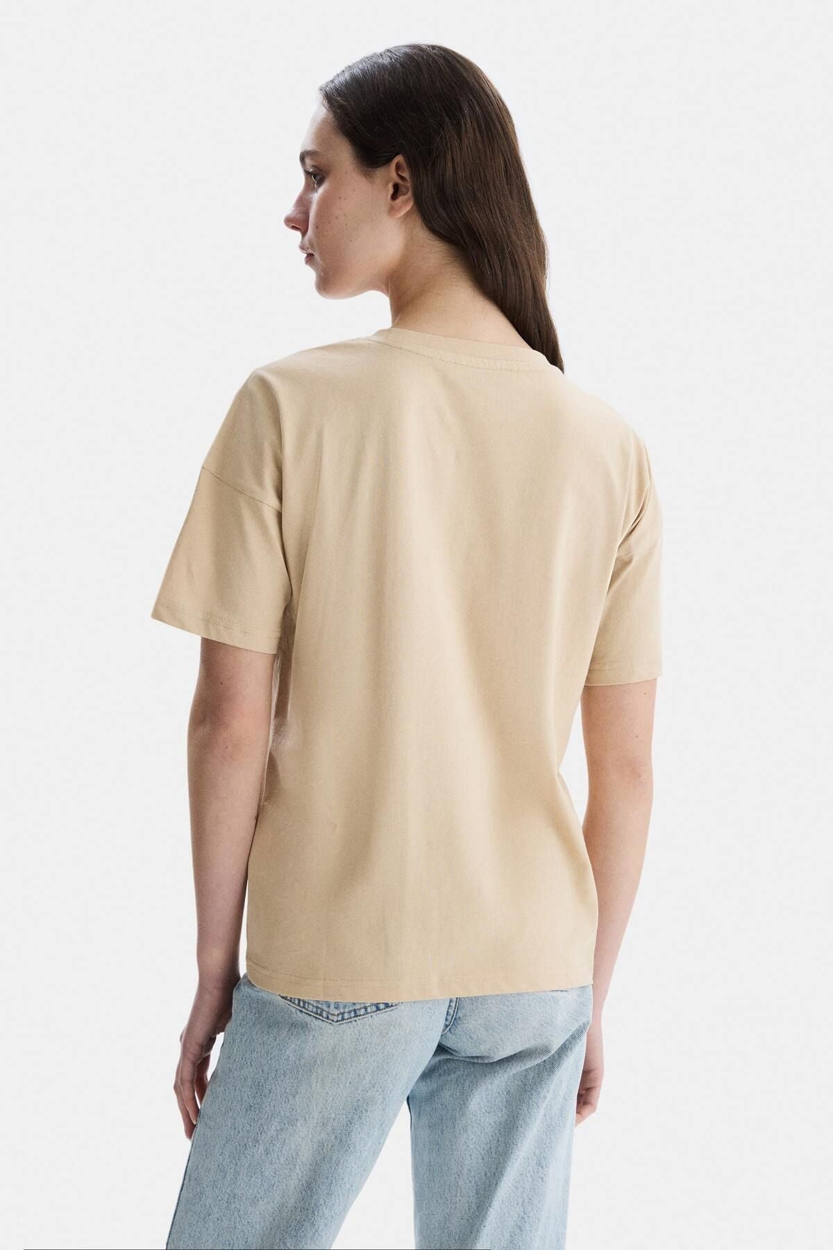 UCLA Tricou cu decolteu la baza gatului, imprimeu cu logo, regular fit, Bej, AVALON