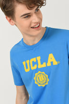 UCLA Tricou cu decolteu la baza gatului, imprimeu cu logo, regular fit, Albastru, GAYLEY