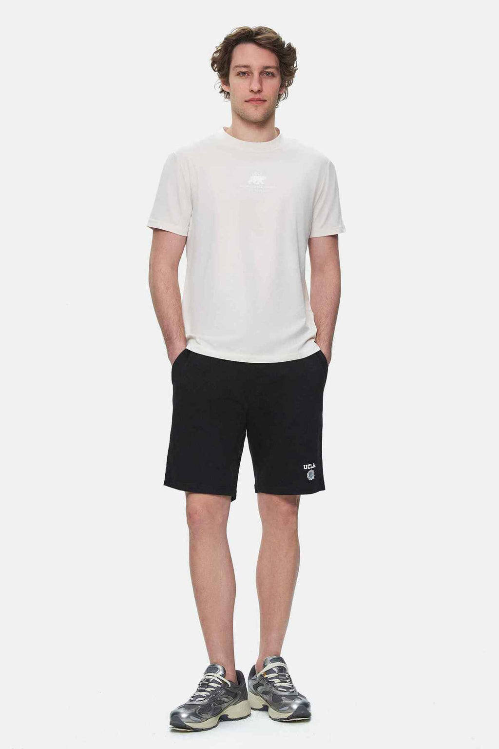 UCLA Tricou cu decolteu la baza gatului, imprimeu cu logo, regular fit, Alb, FABIO