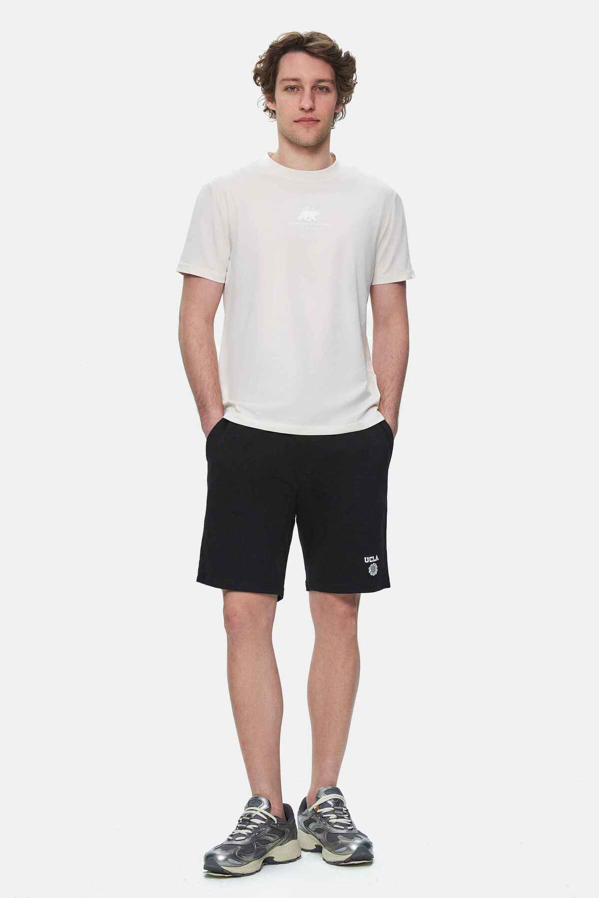 UCLA Tricou cu decolteu la baza gatului, imprimeu cu logo, regular fit, Alb, FABIO