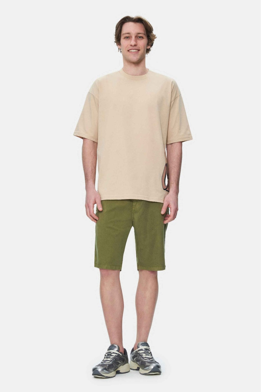UCLA Pantaloni scurti cu snur si banda elastica in talie, buzunare laterale si imprimeu cu logo discret, Verde, PALISADES